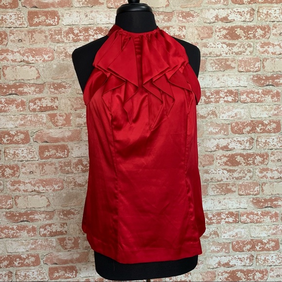 The Limited Tops - The Limited Satin Ruffle Front Tie Neck Halter Blouse